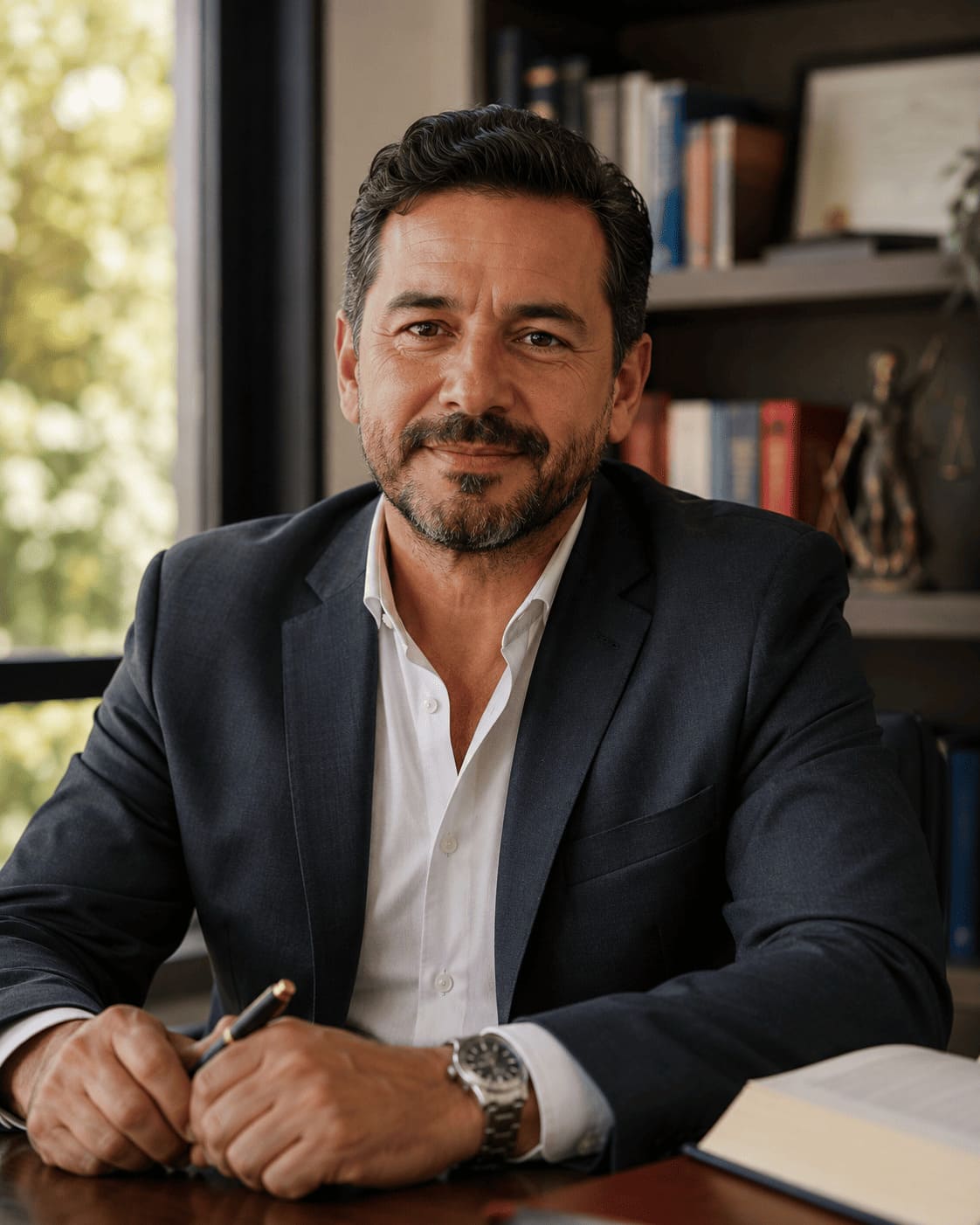 Abogado revisando documentos legales en su oficina
