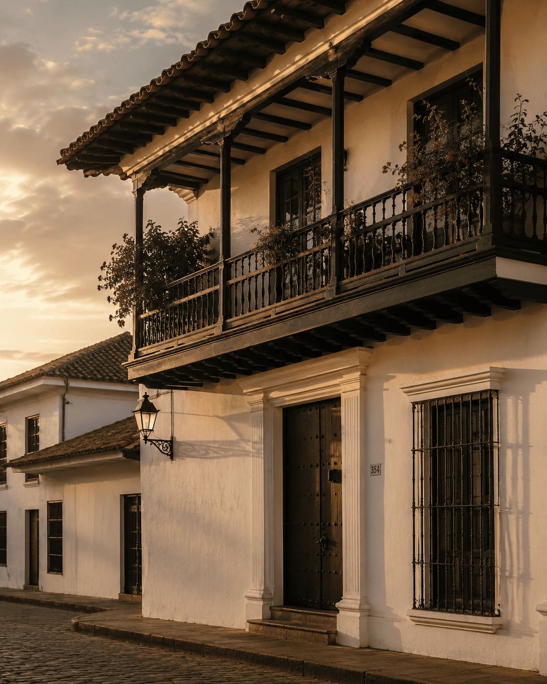 Calle del centro histórico de Popayán al atardecer